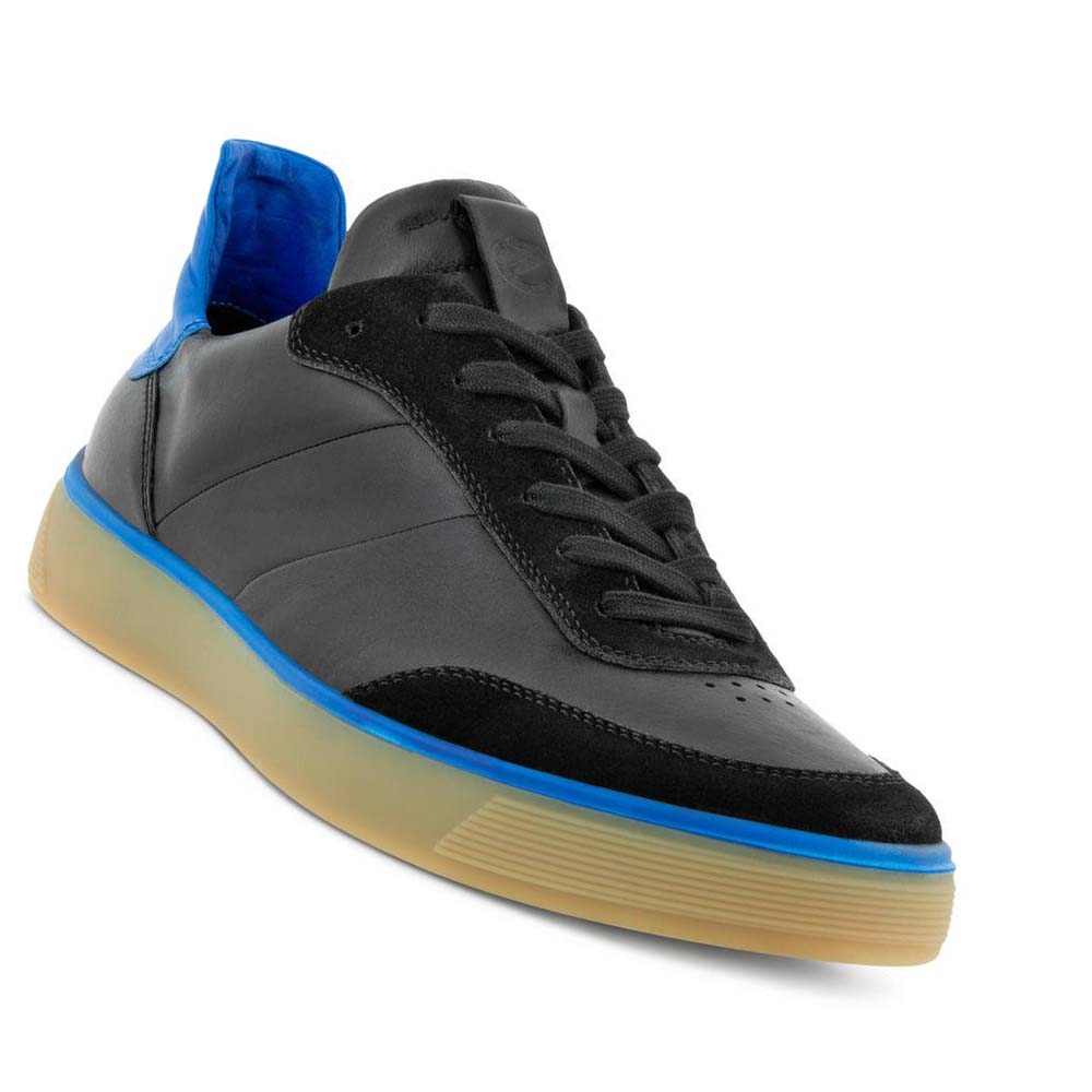 Men's Ecco Street Tray M Laced Casual Shoes Black / Blue | Canada 496AHK